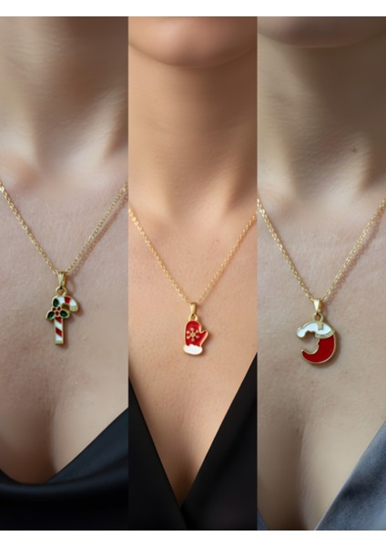 Yeni Yıl Üçlü Kombin Altın Kaplama Kolye Seti