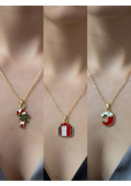 Yeni Yıl Üçlü Kombin Altın Kaplama Kolye Seti