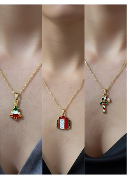 Yeni Yıl Üçlü Kombin Altın Kaplama Kolye Seti