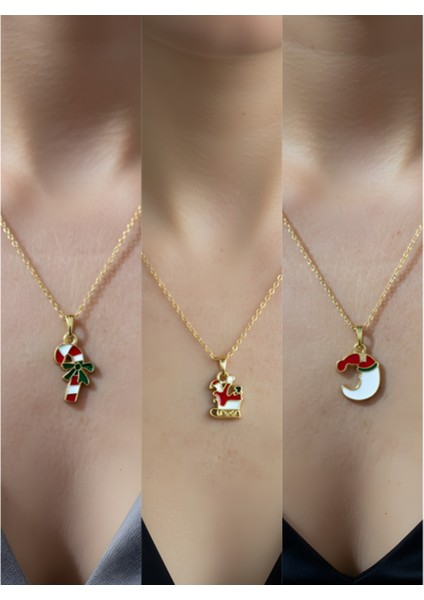 Yeni Yıl Üçlü Kombin Altın Kaplama Kolye Seti