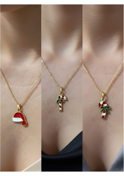 Yeni Yıl Üçlü Kombin Altın Kaplama Kolye Seti