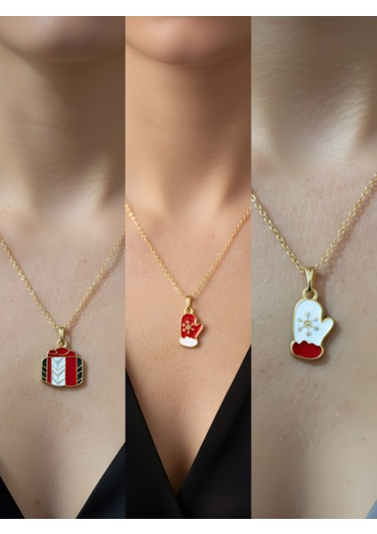 Yeni Yıl Üçlü Kombin Altın Kaplama Kolye Seti