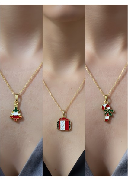 Yeni Yıl Üçlü Kombin Altın Kaplama Kolye Seti