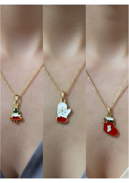 Yeni Yıl Üçlü Kombin Altın Kaplama Kolye Seti