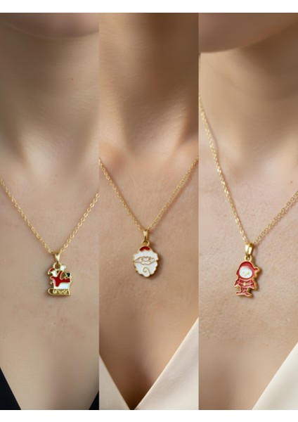 Yeni Yıl Üçlü Kombin Altın Kaplama Kolye Seti