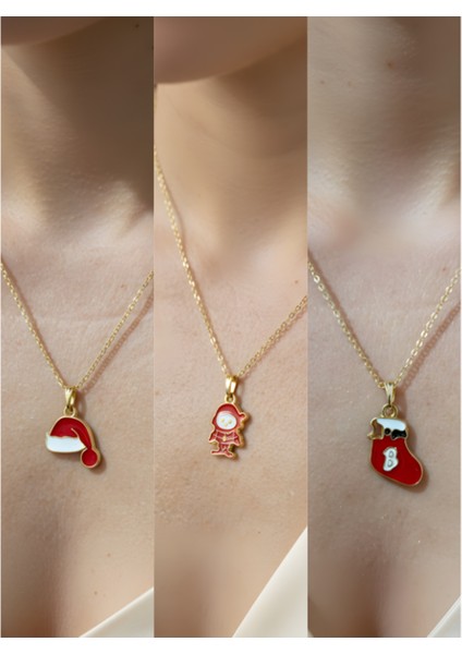Yeni Yıl Üçlü Kombin Altın Kaplama Kolye Seti