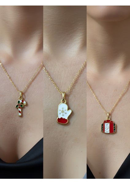 Yeni Yıl Üçlü Kombin Altın Kaplama Kolye Seti