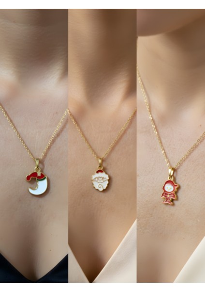 Yeni Yıl Üçlü Kombin Altın Kaplama Kolye Seti