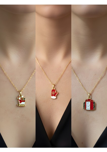 Yeni Yıl Üçlü Kombin Altın Kaplama Kolye Seti