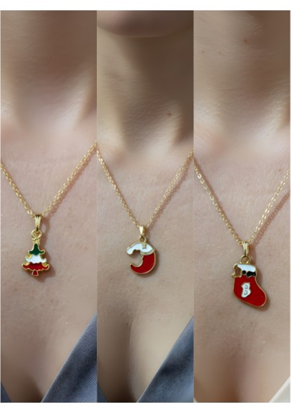 Yeni Yıl Üçlü Kombin Altın Kaplama Kolye Seti