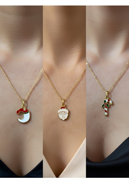 Yeni Yıl Üçlü Kombin Altın Kaplama Kolye Seti