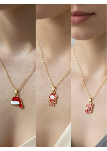 Yeni Yıl Üçlü Kombin Altın Kaplama Kolye Seti