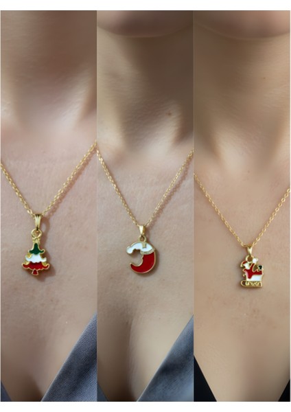 Yeni Yıl Üçlü Kombin Altın Kaplama Kolye Seti