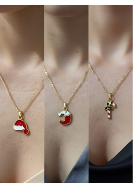 Yeni Yıl Üçlü Kombin Altın Kaplama Kolye Seti