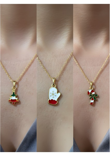 Yeni Yıl Üçlü Kombin Altın Kaplama Kolye Seti