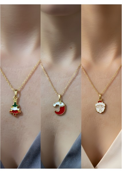 Yeni Yıl Üçlü Kombin Altın Kaplama Kolye Seti