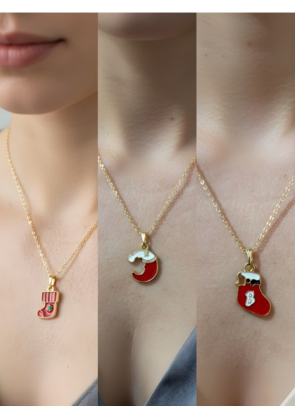 Yeni Yıl Üçlü Kombin Altın Kaplama Kolye Seti