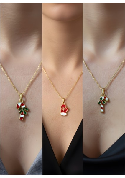 Yeni Yıl Üçlü Kombin Altın Kaplama Kolye Seti