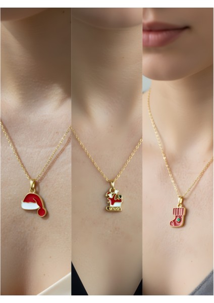 Yeni Yıl Üçlü Kombin Altın Kaplama Kolye Seti