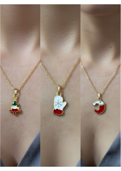 Yeni Yıl Üçlü Kombin Altın Kaplama Kolye Seti