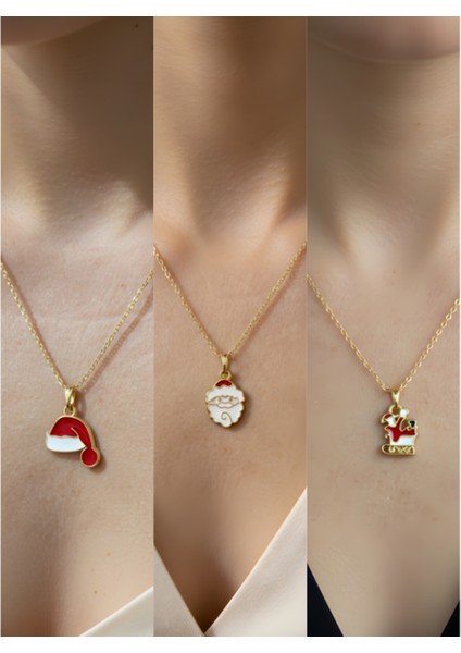 Yeni Yıl Üçlü Kombin Altın Kaplama Kolye Seti
