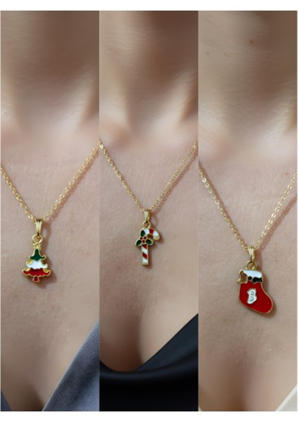 Yeni Yıl Üçlü Kombin Altın Kaplama Kolye Seti