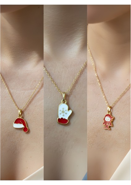 Yeni Yıl Üçlü Kombin Altın Kaplama Kolye Seti