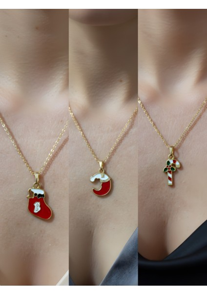 Yeni Yıl Üçlü Kombin Altın Kaplama Kolye Seti