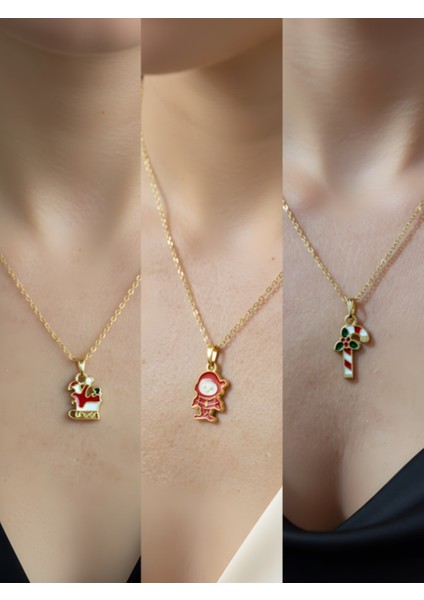 Yeni Yıl Üçlü Kombin Altın Kaplama Kolye Seti