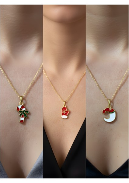 Yeni Yıl Üçlü Kombin Altın Kaplama Kolye Seti