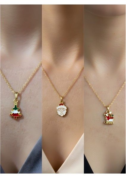 Yeni Yıl Üçlü Kombin Altın Kaplama Kolye Seti
