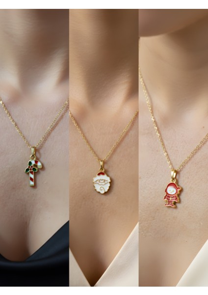 Yeni Yıl Üçlü Kombin Altın Kaplama Kolye Seti