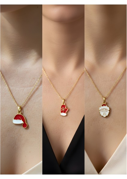 Yeni Yıl Üçlü Kombin Altın Kaplama Kolye Seti