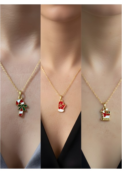 Yeni Yıl Üçlü Kombin Altın Kaplama Kolye Seti