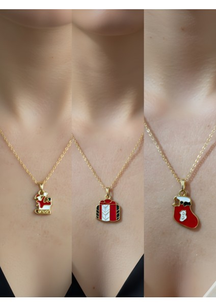 Yeni Yıl Üçlü Kombin Altın Kaplama Kolye Seti