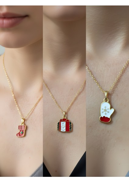 Yeni Yıl Üçlü Kombin Altın Kaplama Kolye Seti