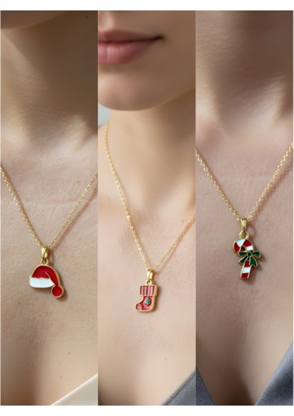 Yeni Yıl Üçlü Kombin Altın Kaplama Kolye Seti