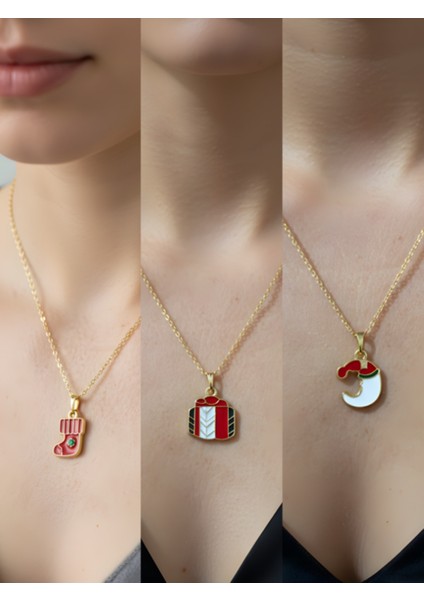 Yeni Yıl Üçlü Kombin Altın Kaplama Kolye Seti