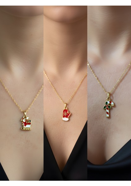 Yeni Yıl Üçlü Kombin Altın Kaplama Kolye Seti