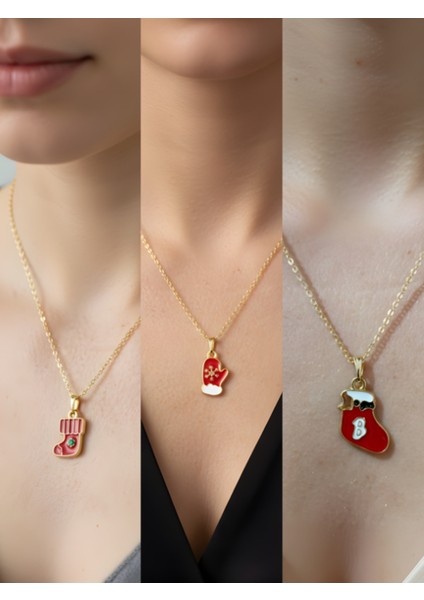 Yeni Yıl Üçlü Kombin Altın Kaplama Kolye Seti