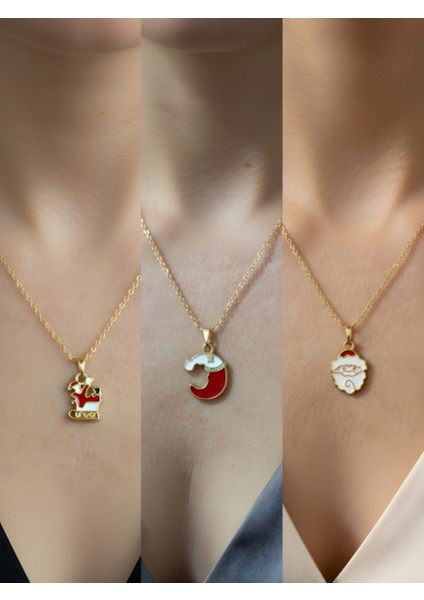 Yeni Yıl Üçlü Kombin Altın Kaplama Kolye Seti