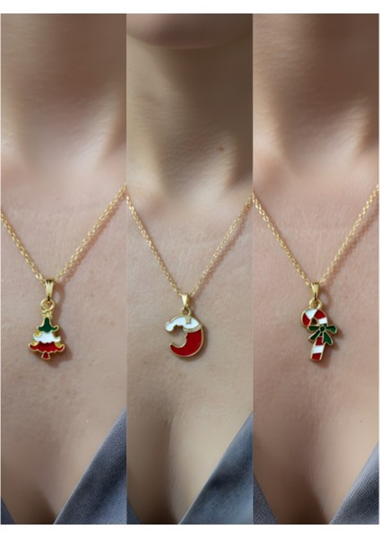 Yeni Yıl Üçlü Kombin Altın Kaplama Kolye Seti