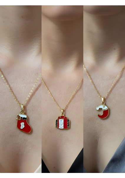 Yeni Yıl Üçlü Kombin Altın Kaplama Kolye Seti