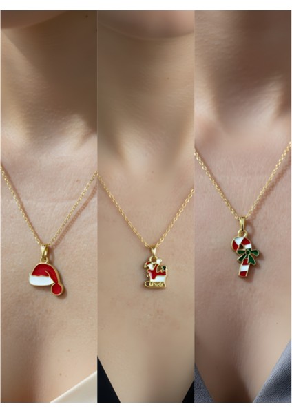 Yeni Yıl Üçlü Kombin Altın Kaplama Kolye Seti