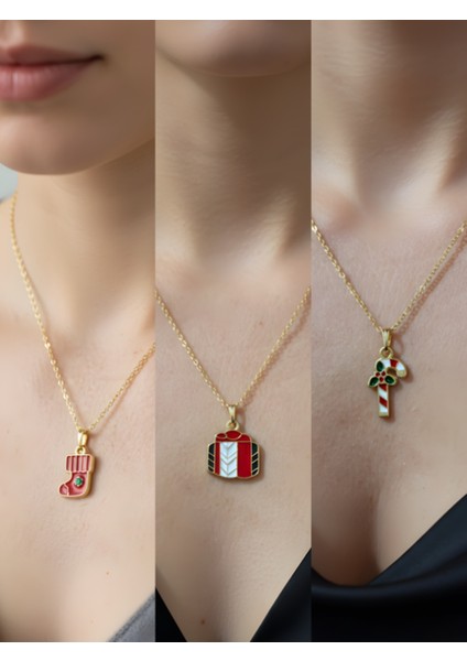 Yeni Yıl Üçlü Kombin Altın Kaplama Kolye Seti
