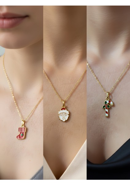 Yeni Yıl Üçlü Kombin Altın Kaplama Kolye Seti