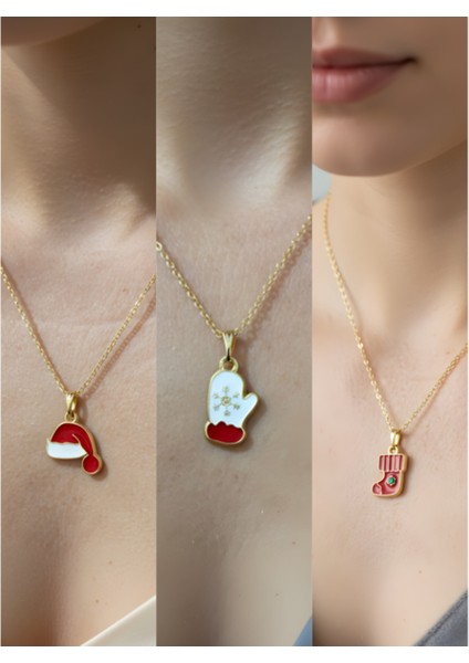 Yeni Yıl Üçlü Kombin Altın Kaplama Kolye Seti