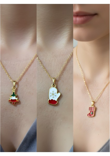 Yeni Yıl Üçlü Kombin Altın Kaplama Kolye Seti