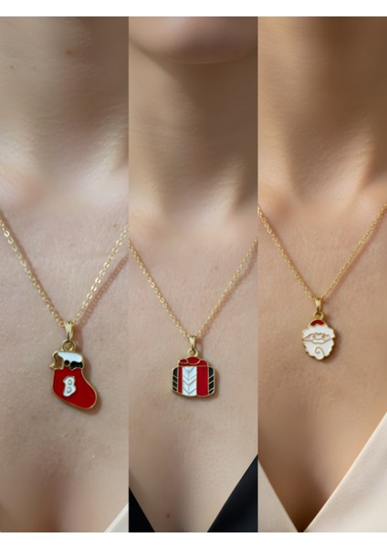 Yeni Yıl Üçlü Kombin Altın Kaplama Kolye Seti