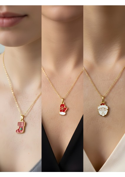 Yeni Yıl Üçlü Kombin Altın Kaplama Kolye Seti